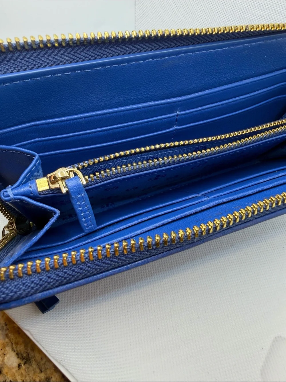 Tory Burch Cobalt Quilted Zip Wallet